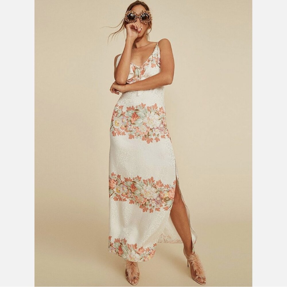 LPA Dress Floral Leopard Silk Maxi Slip Dress